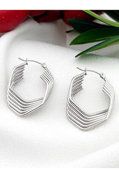 Siya Silver Kararmaz Çelik Altın Kaplama Geometrik Kadın Küpe