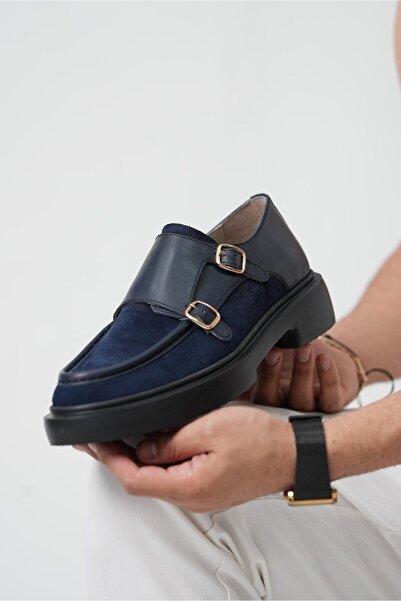 TETRİ Gody Model Hakiki Deri El Yapımı Erkek Lacivert Süet Deri Casual Ayakkabı