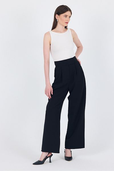 Rays Black Palazzo Trousers with Velcro Closure Detail 1615