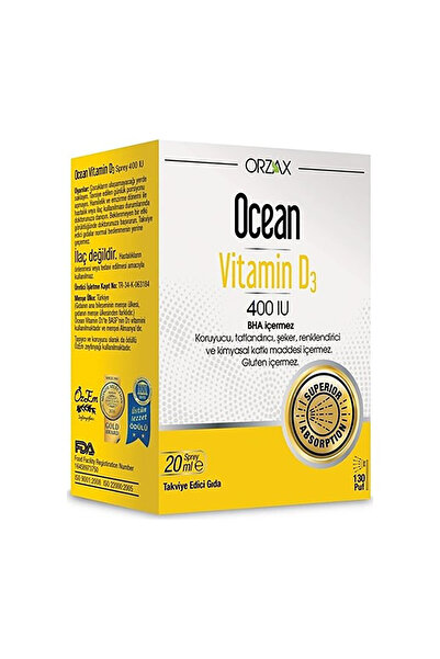 Orzax Ocean Vitamin D3 400 IU Sprey 20ml (2 ADET)