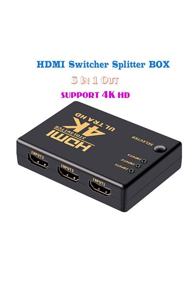 OEM 4K HDMI hub with 3 inputs and 1 output, supports 1080p, remote control included