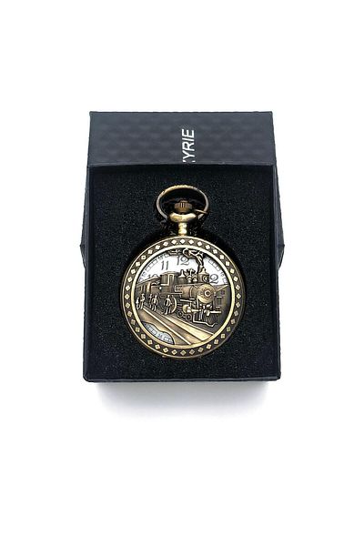valkyrie Retro Design Quartz Train Embossed Chain Chain Pocket Watch