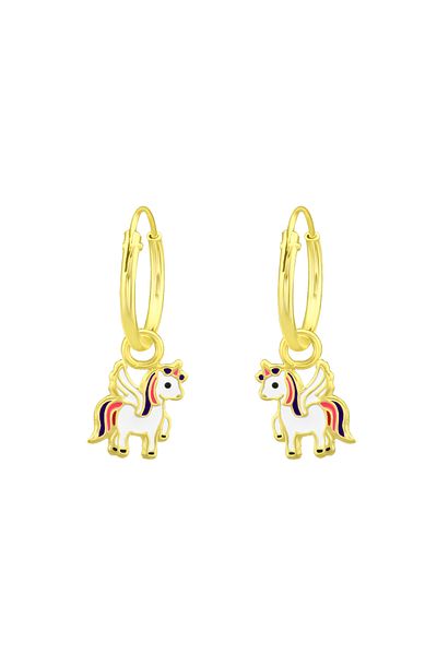 Sophia Collection Children's earrings 925 silver plated with 24K gold, classic circles, Unicorn model
