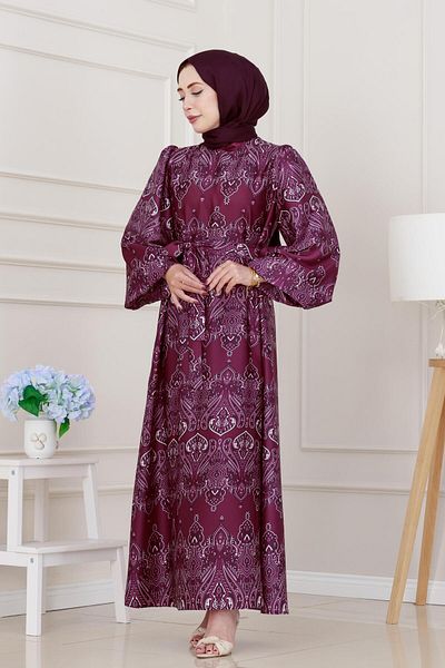 Sevitli Balloon Sleeve Satin Adel Dress-Swallow