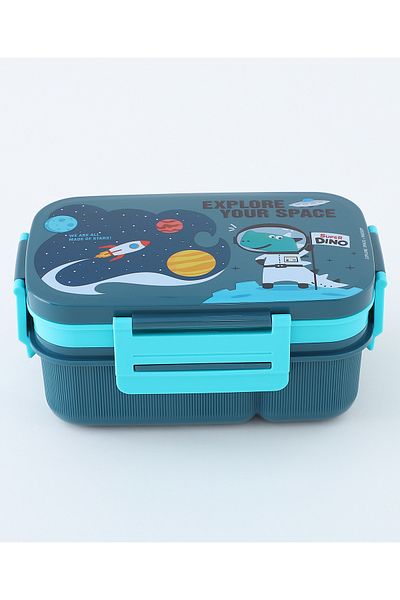 Fab N Funky Super Dino Themed Lunch Box, Durable, Compact, Easy to Use, 3 Years+, 21.8 x 14 x 10.5 cm - Green