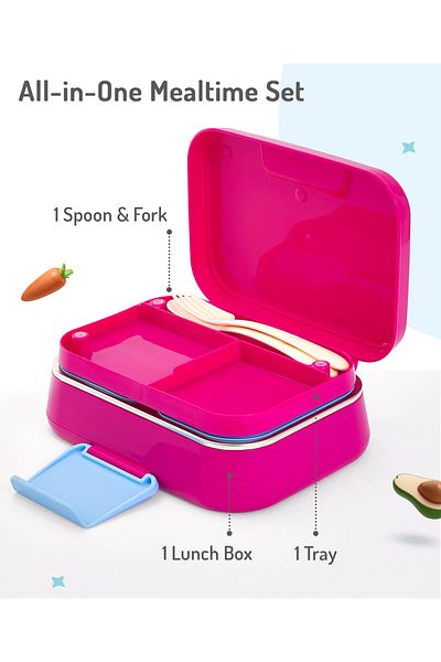 Bonfino Bonfino Lunch Box, Leak-Resistant, 1150 mL, 21.6 x 17.3 x 7.6 cm - Pink and Blue