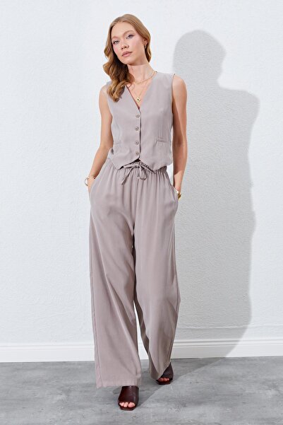 TENA Women's Mink Wide Leg Elastic Waist Trousers