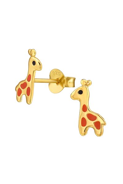 Sophia Collection Children's earrings 925 silver plated with 24K gold, golden giraffe model