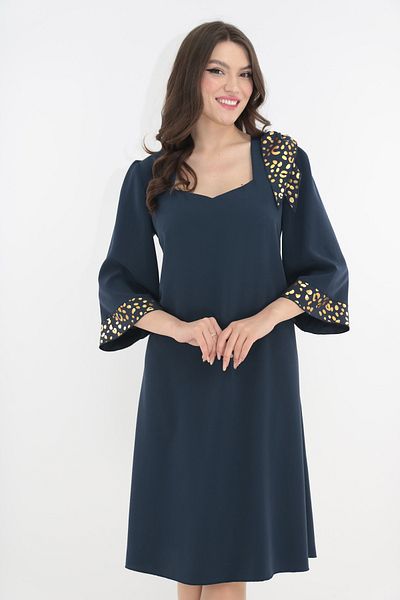 Vanessa Line RO Elegant navy blue dress with gold trim