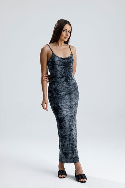 Sense Φόρεμα Lycra Viscose με λουράκι με σχισμή |   ELB35782 Γκρι μπατίκ