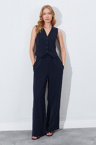 TENA Women's Black Wide Leg Elastic Waist Trousers