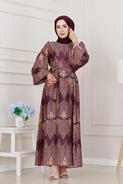 Sevitli فستان عادل من الساتان بأكمام بالون - بنفسجي