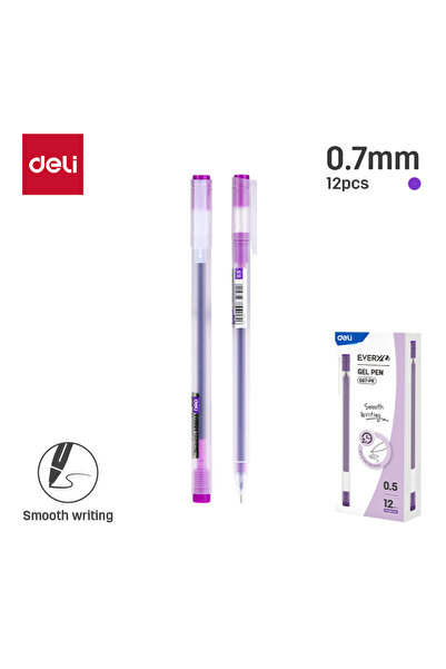 Deli قلم جل EG67-PR برأس رصاصي 0.7 مم، حبر أرجواني، 12 قطعة - مثالي للكتابة ا...