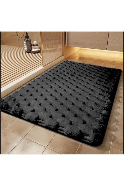 DECORA CASA HOME COLLECTİON (1Pcs) Rabbit Hair Honeycomb Pattern Non-Slip Base Bath Mat