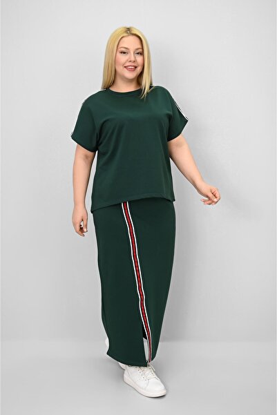 Koza Butik Γυναικείο Σετ Φούστα με κοντό μανίκι Plus Size 8204-25