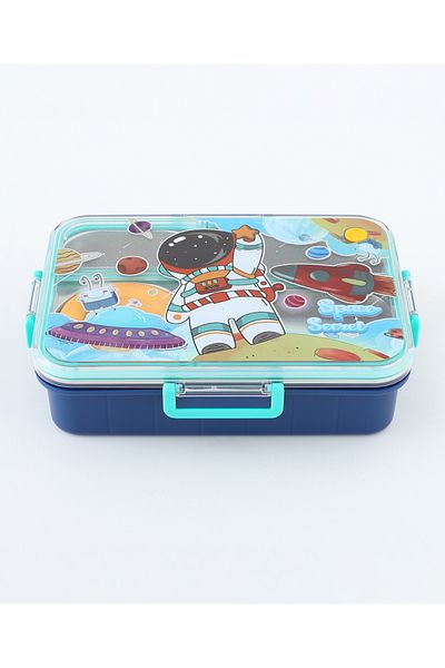Fab N Funky Clip Lock Space Secret Lunch Box with Food Jar, Durable- Blue