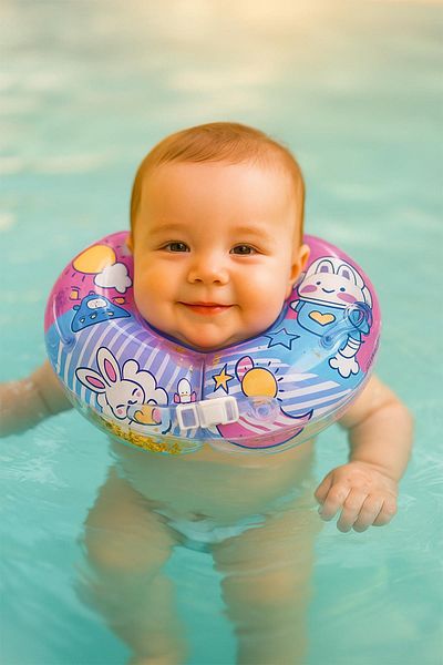 jetlegelsin Safety Locked Baby Swimming Neck Ring Pink Color-2309013