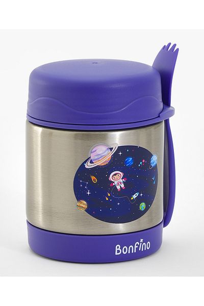 Bonfino Bonfino Space Theme Food Jar, Stainless Steel Body, Insulated, Built in Holder- Purple