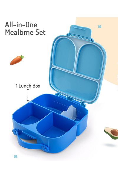 Bonfino Bonfino Lunch Box, Leak-Resistant Seal, Spacecraft Theme, 3 Years+, 1100 mL, Blue