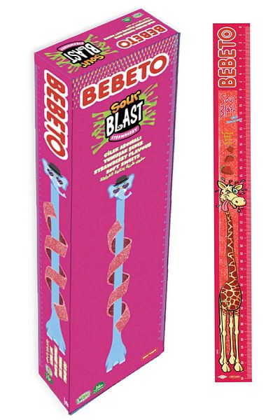 BEBETO Sour Blast – Căpșuni – 15g x 48 Bucăți | Jeleuri Acrișoare Umplute cu Aromă Intensă