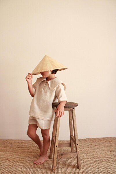 Oh La La Koala For Little Ones Комплект бежови къси панталони с тъмносини яка