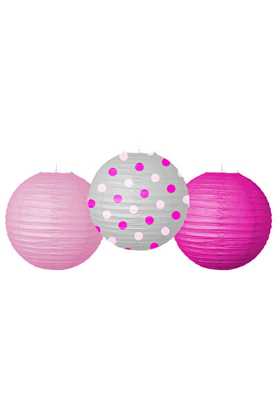 kidspartim طقم فانوس وردي ورقي 3 قطع 25 سم