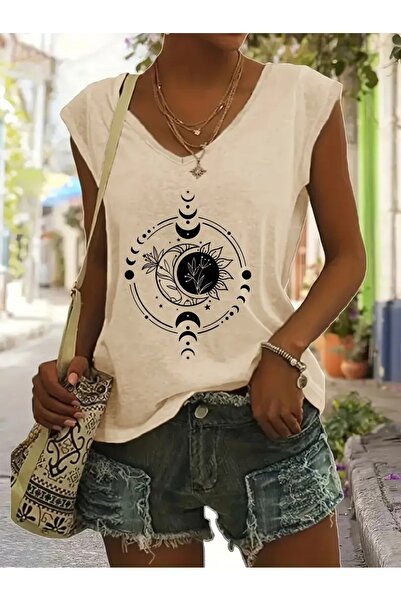 mercoledi تي شيرت نسائي برقبة على شكل حرف V بدون أكمام مقاس كبير من Salas Boy...