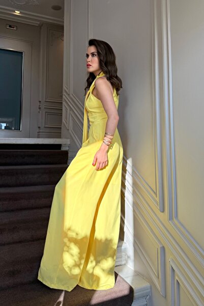 ROUPAS Sarı Rahat Kesim Bağlama Detaylı Tulum