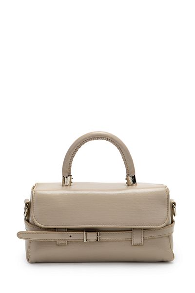 Kukura Belt Detailed Faux Leather Women's Crossbody Bag Nora Mink