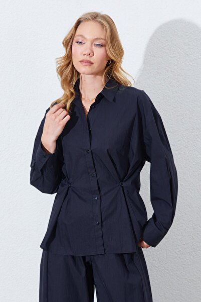 TENA Women's Black Waist Button Detailed Shirt