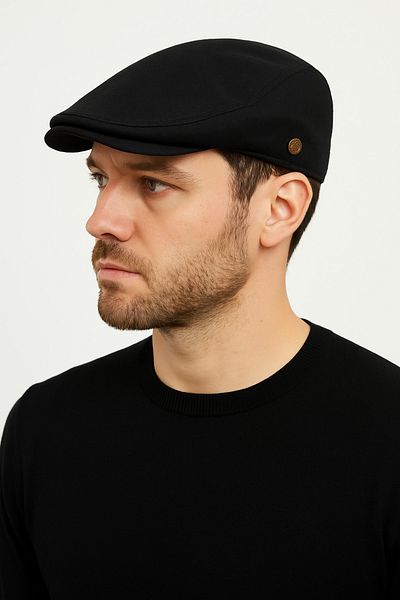 CosmoOutlet Men's Black London Flat Model Summer Fabric Stylish and Modern Cap Hat with Elastic Back