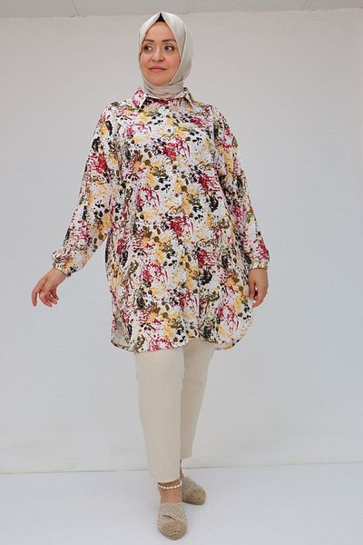 Eslina 58052 Large Size Men's Collared Jesica Shirt Tunic - Ebruli Brown