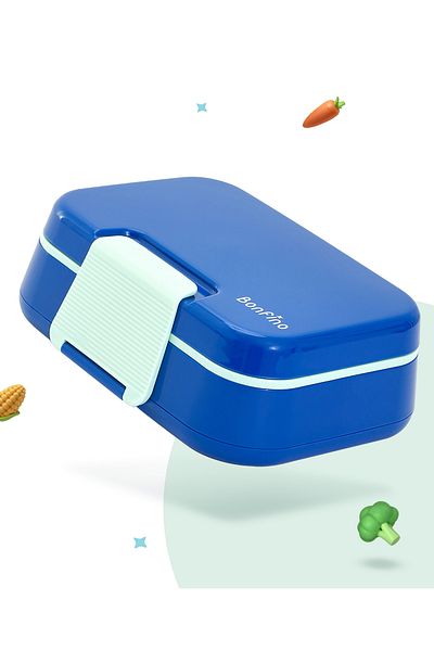 Bonfino Bonfino Lunch Box with Spoon and Fork, Leak-Resistant Seal, 1145 mL, 21.5 x 14.5 x 7.6 cm - Blue