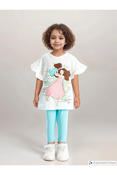 LC Waikiki Lcw Kids Ecru Crew Neck Short Sleeve Baby Girl Blouse and Leggings 2-Piece Set