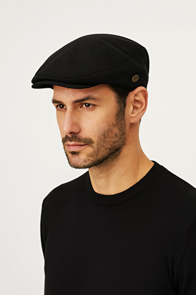 CosmoOutlet Чоловіча чорна лондонська плоска модель літнього капелюха з еластичною стрічкою ззаду, стильна і сучасна кепка