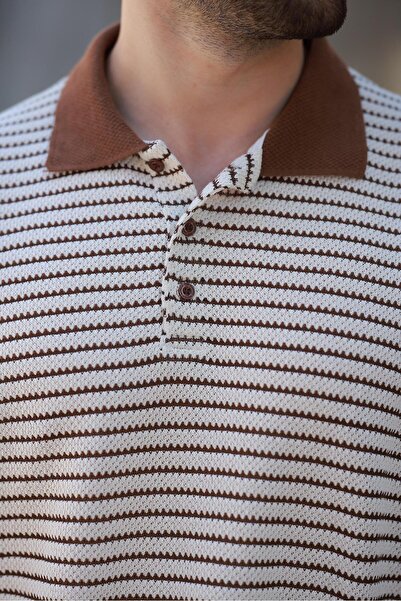 Madmext Καφέ Polo Neck Knitwear Ανδρικό T-shirt E7139