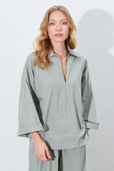 TENA Cămașă casual pentru femei Cagla Deep V-Gât cu mânecă la cot