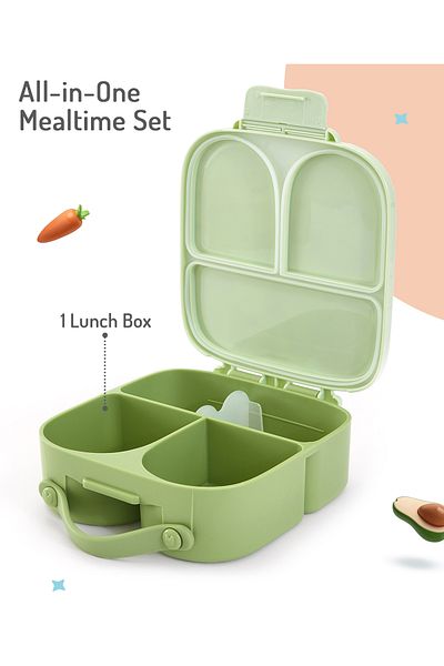 Bonfino Bonfino Lunch Box, Leak-Resistant Seal, Animal Theme, 3 Years+, 1100 mL- Green