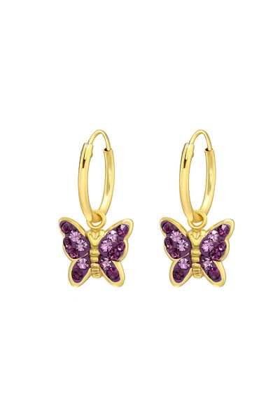 Sophia Collection Children's earrings 925 silver plated with 24k gold Butterfly model with purple amethyst