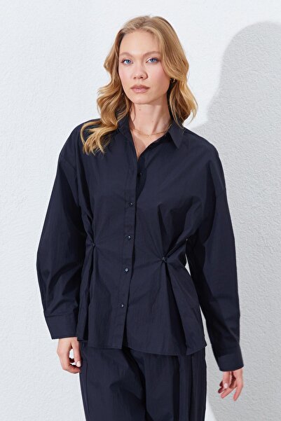 TENA Women's Black Waist Button Detailed Shirt