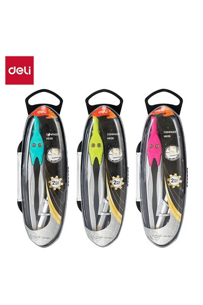 Deli EH606 Compass with Pencil 2pcs Set Red/Blue/Green – ideal for school geometry and design