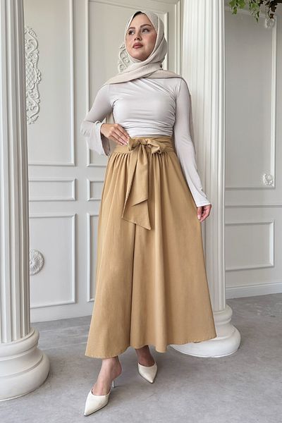 InStyle Beige Skirt with Pleated Belt Detail