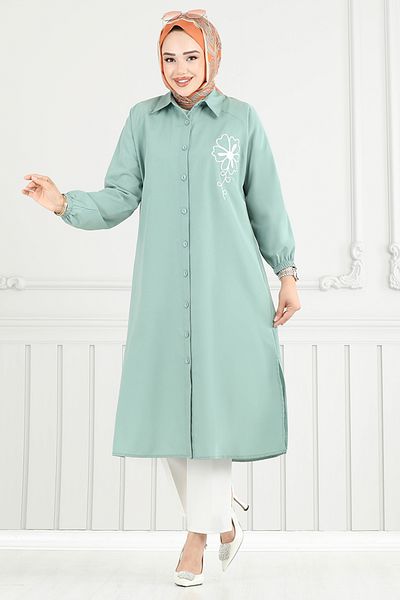 ModaMerve Λεπτομέρεια κεντήματος Hijab Tunic 4095PM1063-M Light Mint