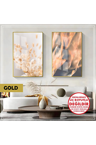 Harikabirev HARİKABİREV | COMBINAT DE FLORI CU ARIPI MOALE (PENNE) | TABLO DE STICLA CU CADRU 2 PIESE VERTICAL