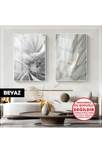 Harikabirev HARİKABİREV|BEYAZ ÇİÇEK KANAT KOMBİNİ (WING) |ÇERÇEVELİ CAM TABLO 2Lİ DİKEY