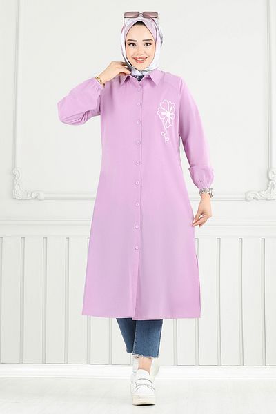ModaMerve Λεπτομέρεια κεντήματος Hijab Tunic 4095PM1063-M Λιλά