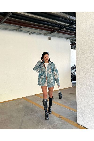 Ekospot Supermade Oil Painting Jacquard Floral Denim Jacket