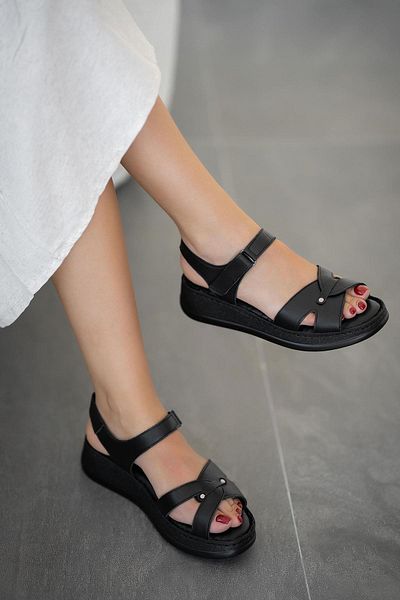Parponi Amsterdam Women's Genuine Leather Sandals Black