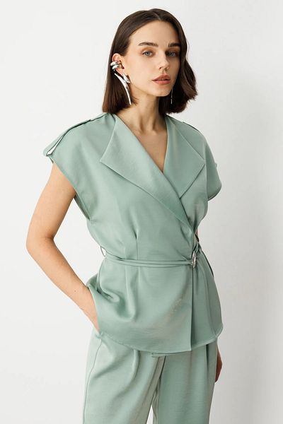Ekol Double Breasted Collar Rope Belt Vest -4264