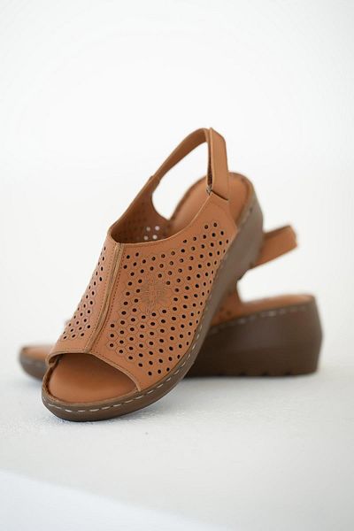 Parponi New Women's Genuine Leather Wedge Heeled Shoes Brown